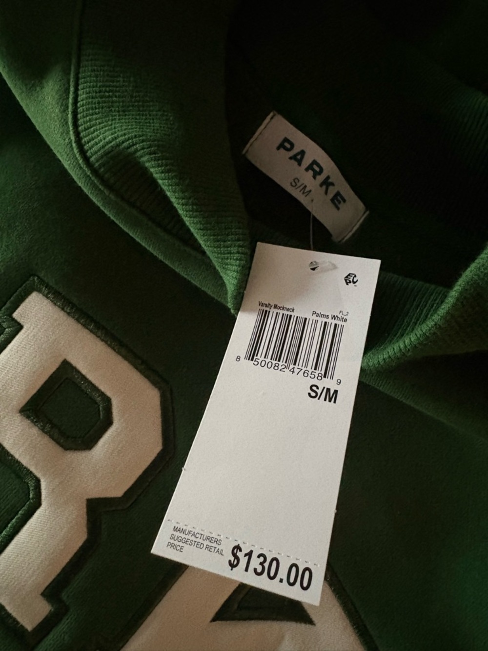 Parke Palms Green Mockneck Sweatshirt with White Collegiate Lettering - Picture 6 of 14